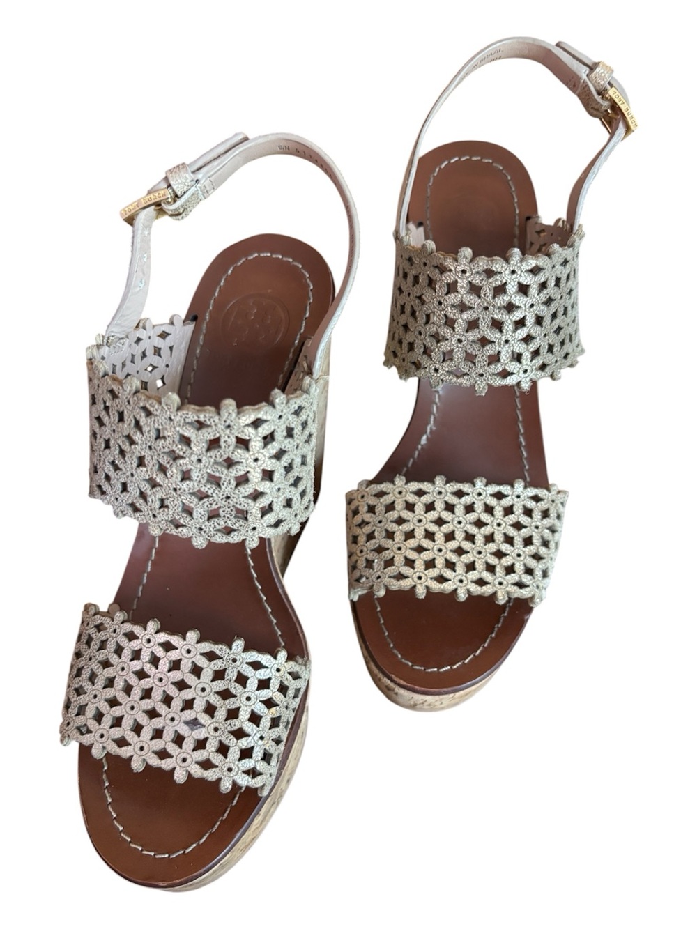 Tory Burch gold Daisy platform wedge